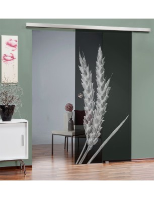 Glasschiebetür SLIM-LINE Ernte III Gelasert Auf Grauglas