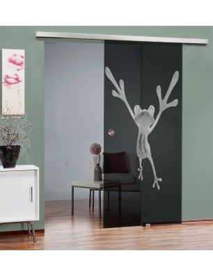 Glasschiebetür SLIM-LINE Crazy Frog Gelasert Auf Grauglas