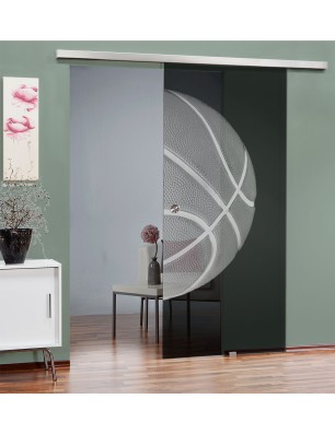 Glasschiebetür SLIM-LINE Basketball Gelasert Auf Grauglas