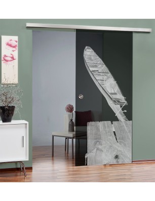 Glasschiebetür SLIM-LINE Boot 2 Gelasert Auf Grauglas