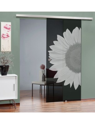 Glasschiebetür SLIM-LINE Sonnenblume Gelasert Auf Grauglas