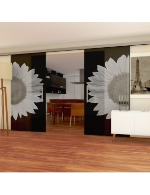 Glasschiebetür SLIM-LINE Sonnenblume Gelasert Auf Grauglas