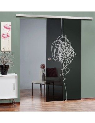 Glasschiebetür SLIM-LINE Abstrakt 8 Gelasert Auf Grauglas