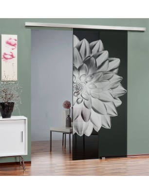 Glasschiebetür SLIM-LINE Blume 4 Gelasert Auf Grauglas