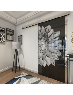 Glasschiebetür SLIM-LINE Blume 4 Gelasert Auf Grauglas