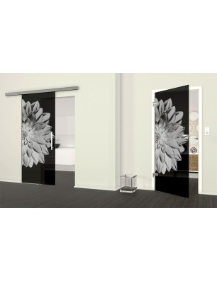 Glasschiebetür SLIM-LINE Blume 4 Gelasert Auf Grauglas