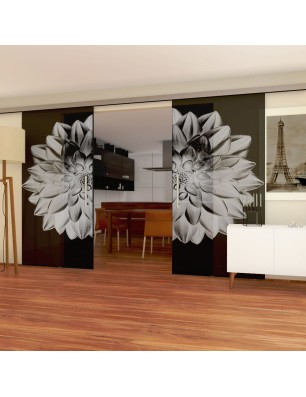 Glasschiebetür SLIM-LINE Blume 4 Gelasert Auf Grauglas