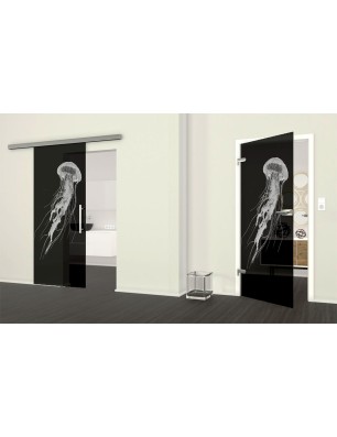 Glasschiebetür SLIM-LINE Qualle II Gelasert Auf Grauglas