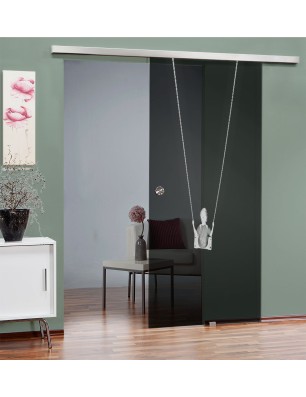 Glasschiebetür SLIM-LINE Schaukel Gelasert Auf Grauglas