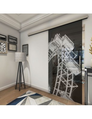 Glasschiebetür SLIM-LINE Riesenrad Gelasert Auf Grauglas