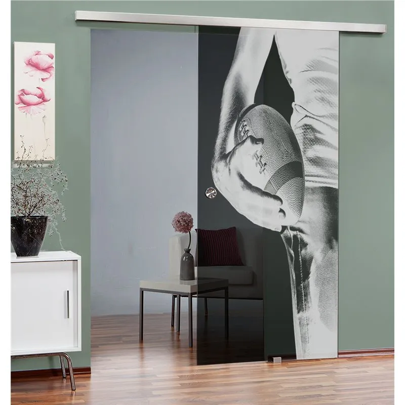 Glasschiebetür SLIM-LINE American Footbal Gelasert Auf Grauglas Glasschiebetür SLIM-LINE American Footbal Gelasert Auf Grauglas