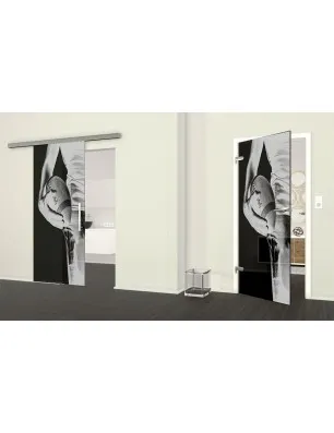 Glasschiebetür SLIM-LINE American Footbal Gelasert Auf Grauglas