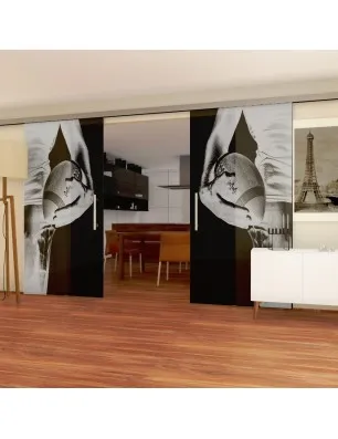 Glasschiebetür SLIM-LINE American Footbal Gelasert Auf Grauglas