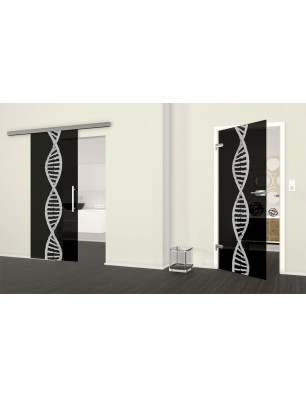 Glasschiebetür SLIM-LINE "DNA" Gelasert Auf Grauglas