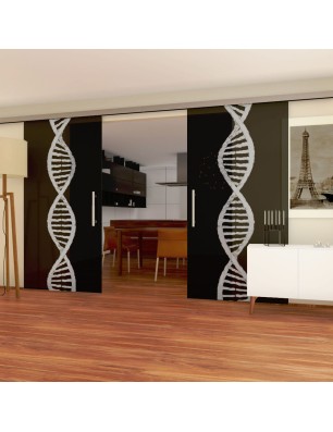Glasschiebetür SLIM-LINE "DNA" Gelasert Auf Grauglas