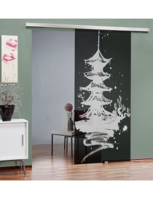 Glasschiebetür SLIM-LINE Pagode III Gelasert Auf Grauglas