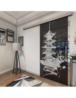 Glasschiebetür SLIM-LINE Pagode III Gelasert Auf Grauglas