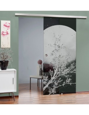 Glasschiebetür SLIM-LINE Mond Gelasert Auf Grauglas