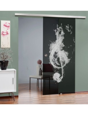 Glasschiebetür SLIM-LINE Burning Musik Gelasert Auf Grauglas