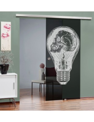 Glasschiebetür SLIM-LINE Skull Gelasert Auf Grauglas