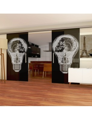 Glasschiebetür SLIM-LINE Skull Gelasert Auf Grauglas