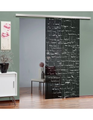Glasschiebetür SLIM-LINE Steinwand Gelasert Auf Grauglas