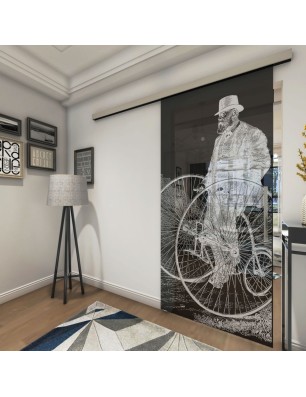 Glasschiebetür SLIM-LINE Vintage Bike Gelasert Auf Grauglas