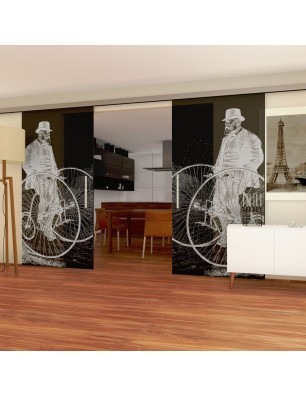 Glasschiebetür SLIM-LINE Vintage Bike Gelasert Auf Grauglas