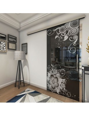 Glasschiebetür SLIM-LINE Blume 11 Gelasert Auf Grauglas