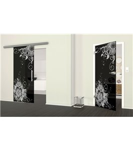 Glasschiebetür SLIM-LINE Blume 11 Gelasert Auf Grauglas