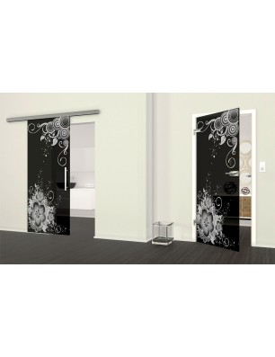 Glasschiebetür SLIM-LINE Blume 11 Gelasert Auf Grauglas