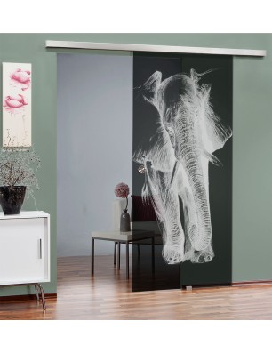 Glasschiebetür SLIM-LINE Elefant Gelasert Auf Grauglas
