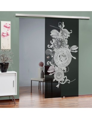 Glasschiebetür SLIM-LINE Time Gelasert Auf Grauglas