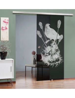 Glasschiebetür SLIM-LINE Skull 2 Gelasert Auf Grauglas