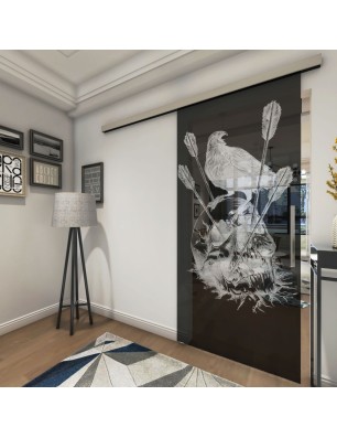 Glasschiebetür SLIM-LINE Skull 2 Gelasert Auf Grauglas