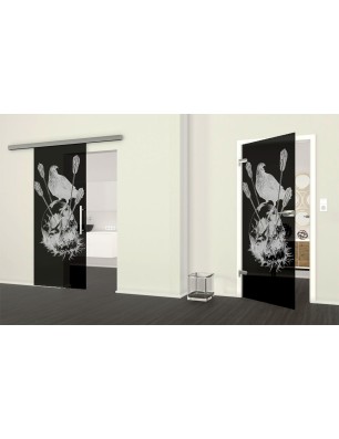 Glasschiebetür SLIM-LINE Skull 2 Gelasert Auf Grauglas