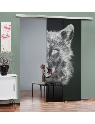 Glasschiebetür SLIM-LINE Wolf 4 Gelasert Auf Grauglas
