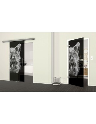Glasschiebetür SLIM-LINE Wolf 4 Gelasert Auf Grauglas