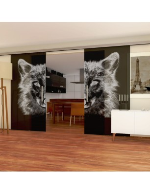 Glasschiebetür SLIM-LINE Wolf 4 Gelasert Auf Grauglas