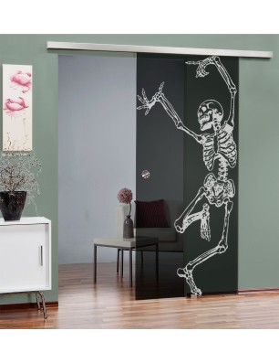 Glasschiebetür SLIM-LINE Skelett Gelasert Auf Grauglas