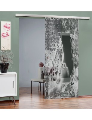 Glasschiebetür SLIM-LINE Vintage flowers Gelasert Auf Grauglas