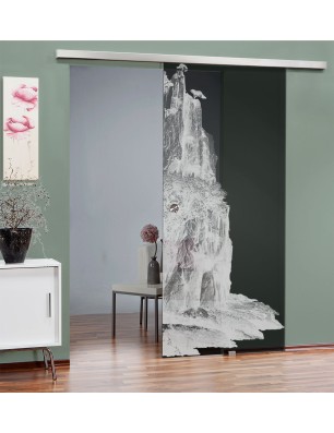 Glasschiebetür SLIM-LINE Landscape Gelasert Auf Grauglas