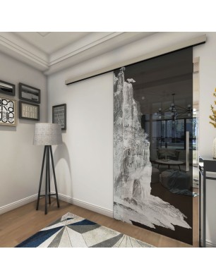 Glasschiebetür SLIM-LINE Landscape Gelasert Auf Grauglas
