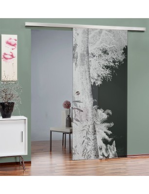 Glasschiebetür SLIM-LINE Wald Gelasert Auf Grauglas