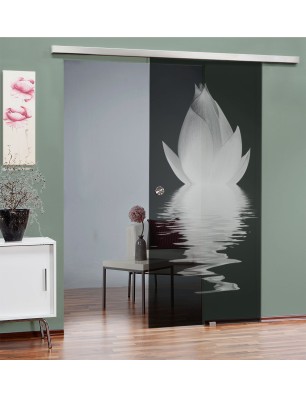 Glasschiebetür SLIM-LINE Lotus Gelasert Auf Grauglas