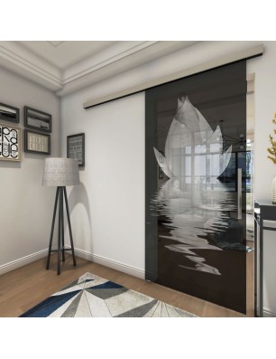 Glasschiebetür SLIM-LINE Lotus Gelasert Auf Grauglas