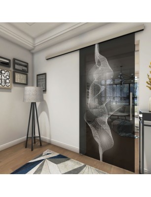 Glasschiebetür SLIM-LINE Abstrakt 4 Gelasert Auf Grauglas