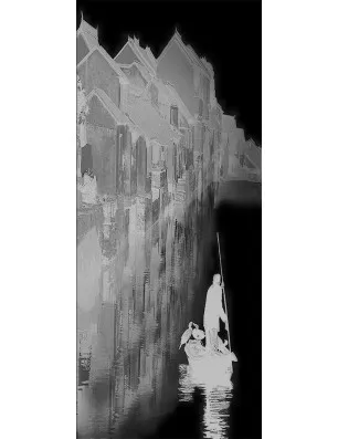 Glasschiebetür SLIM-LINE Gondel Gelasert Auf Grauglas