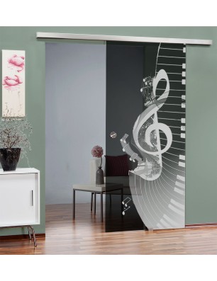 Glasschiebetür SLIM-LINE Piano Gelasert Auf Grauglas