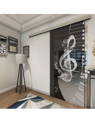 Glasschiebetür SLIM-LINE Piano Gelasert Auf Grauglas